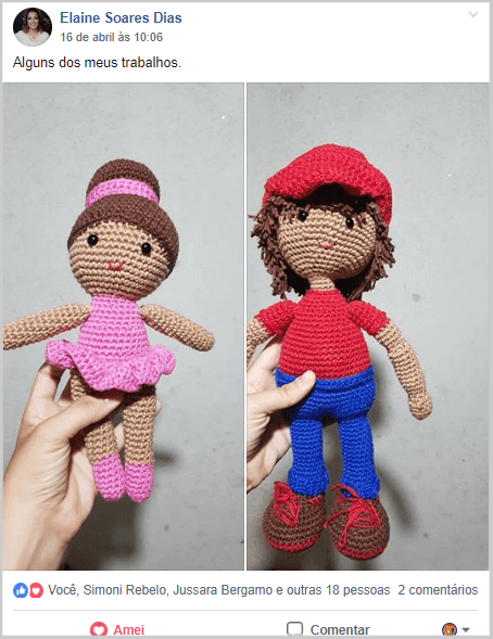 2 amigurumis um de uma bailarina e outro de um menino